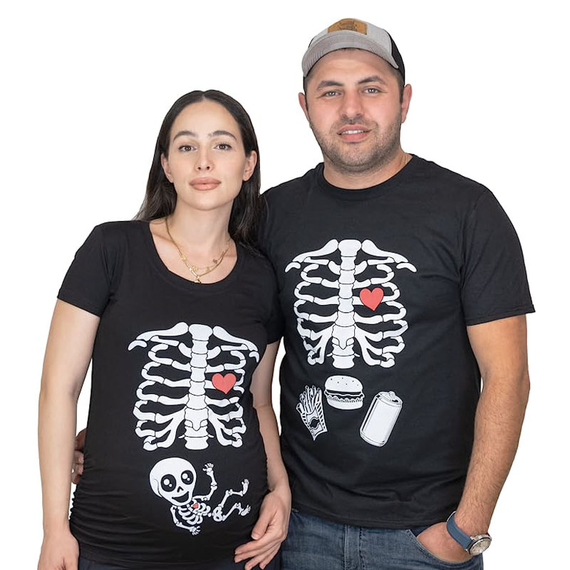 Baby Food Intake - Maternity Halloween Skeleton T-Shirts Couple X-ray